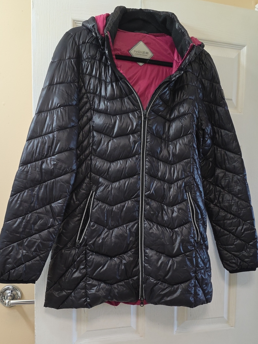 Noize Black Puffer Coat with Pink Lining